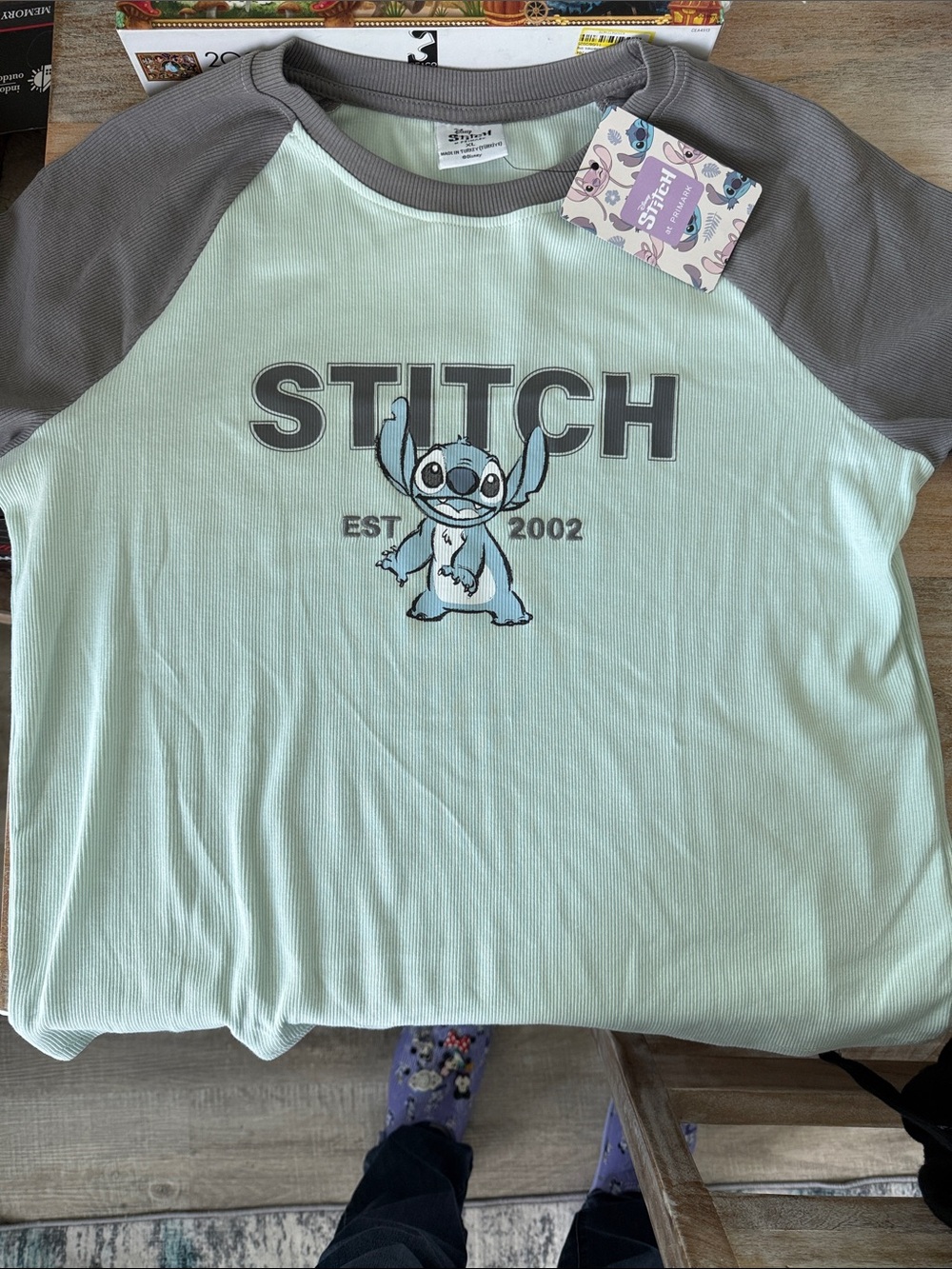 Disney Stitch Raglan Tee - Mint & Gray Cropped Tee